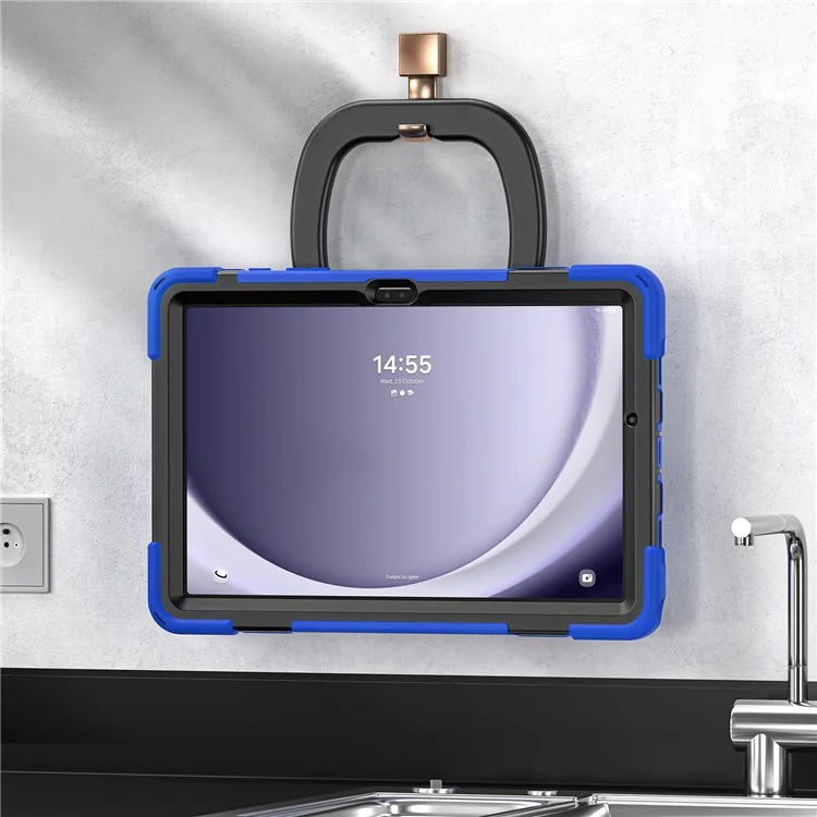 For Samsung Galaxy Tab A9+ Case PC+Silicone Tablet Cover with Rotating Kickstand - Blue+Black