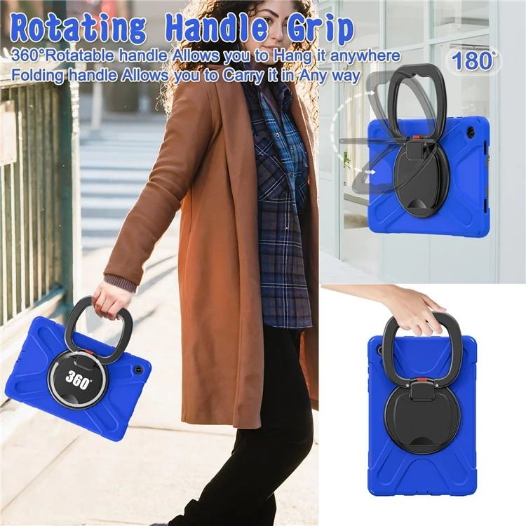 For Samsung Galaxy Tab A9+ Case PC+Silicone Tablet Cover with Rotating Kickstand - Blue+Black