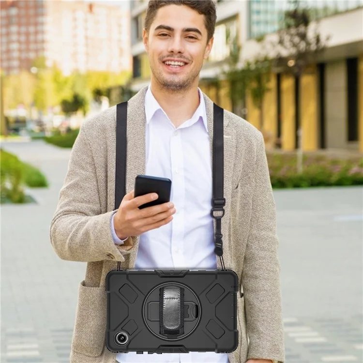 Para Samsung Galaxy Tab A9 Case Hand Strap Kickstand Anti-drop Tablet Cover with Shoulder Strap