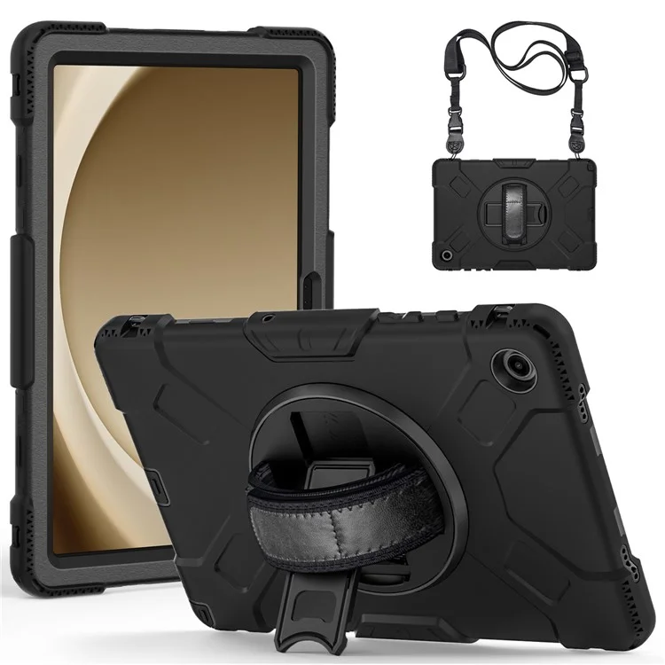 Чехол для Samsung Galaxy Tab A9+ с ручным ремешком, подставкой и силиконовой крышкой с плечевым ремнем