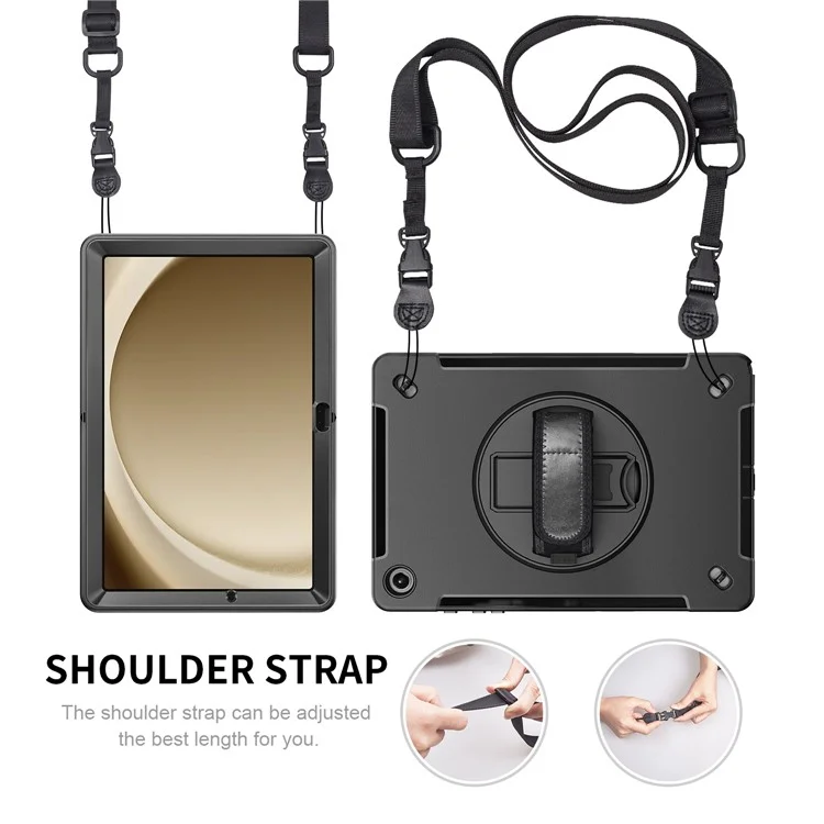 For Samsung Galaxy Tab A9+ Case Kickstand Pen Holder Loop Tablet Cover with Shoulder Strap