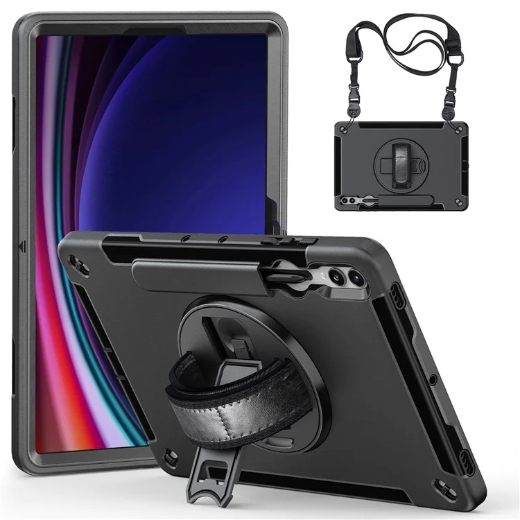 Funda para Samsung Galaxy Tab S9+ Tablet, con soporte, ranura para bolígrafo y cubierta de PC + TPU con correa para el hombro