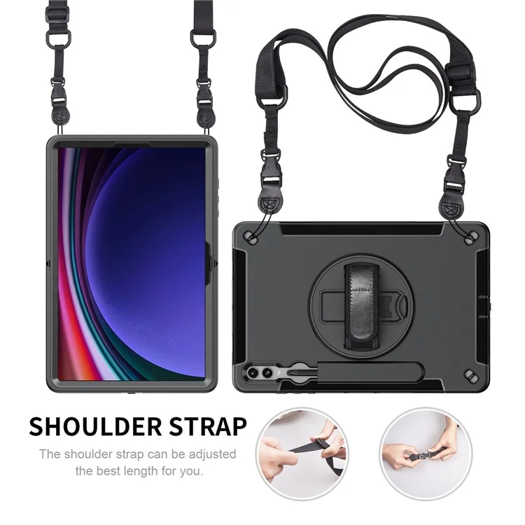 Funda para Samsung Galaxy Tab S9+ Tablet, con soporte, ranura para bolígrafo y cubierta de PC + TPU con correa para el hombro