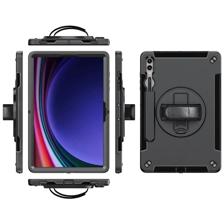 Funda para Samsung Galaxy Tab S9+ Tablet, con soporte, ranura para bolígrafo y cubierta de PC + TPU con correa para el hombro