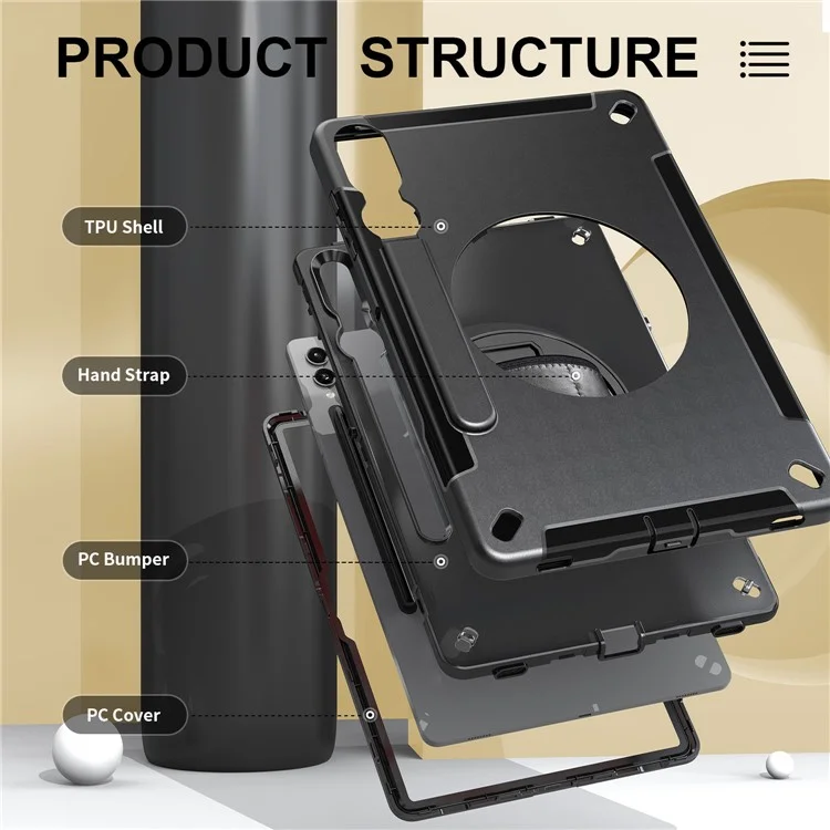 Funda para Samsung Galaxy Tab S9+ Tablet, con soporte, ranura para bolígrafo y cubierta de PC + TPU con correa para el hombro