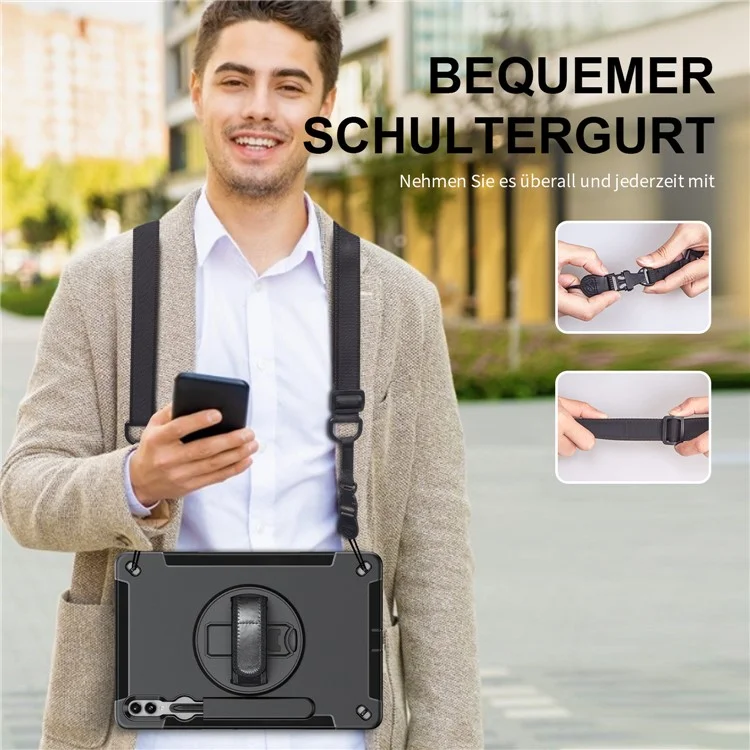 Funda para Samsung Galaxy Tab S9+ Tablet, con soporte, ranura para bolígrafo y cubierta de PC + TPU con correa para el hombro