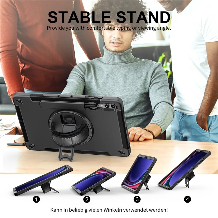 Funda para Samsung Galaxy Tab S9+ Tablet, con soporte, ranura para bolígrafo y cubierta de PC + TPU con correa para el hombro