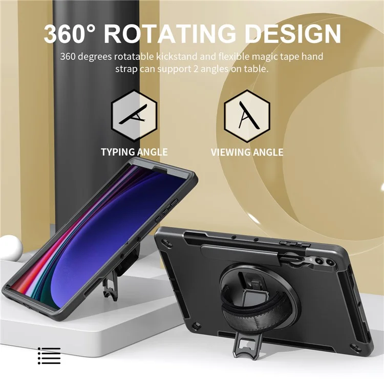 Funda para Samsung Galaxy Tab S9+ Tablet, con soporte, ranura para bolígrafo y cubierta de PC + TPU con correa para el hombro