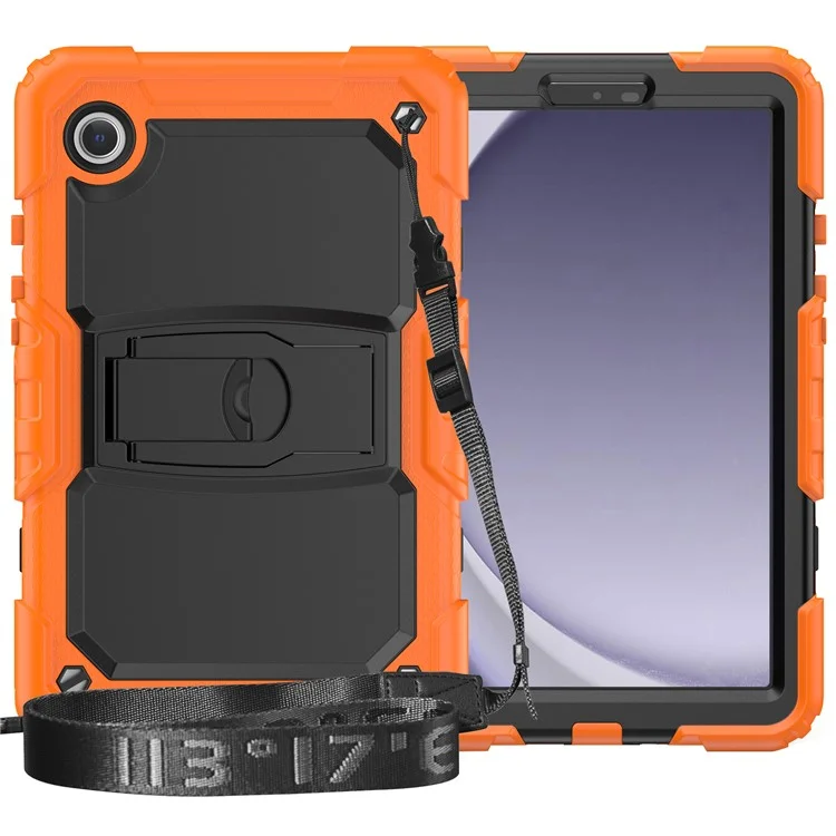For Samsung Galaxy Tab A9 (SM-X110 / X115) Case Kickstand Tablet Cover with Shoulder Strap - Orange