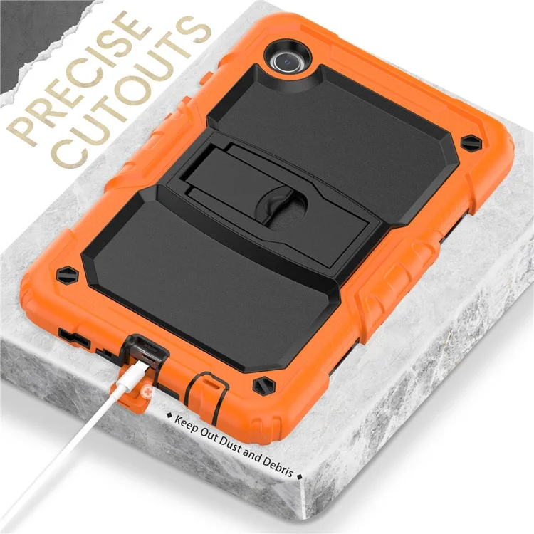 For Samsung Galaxy Tab A9 (SM-X110 / X115) Case Kickstand Tablet Cover with Shoulder Strap - Orange