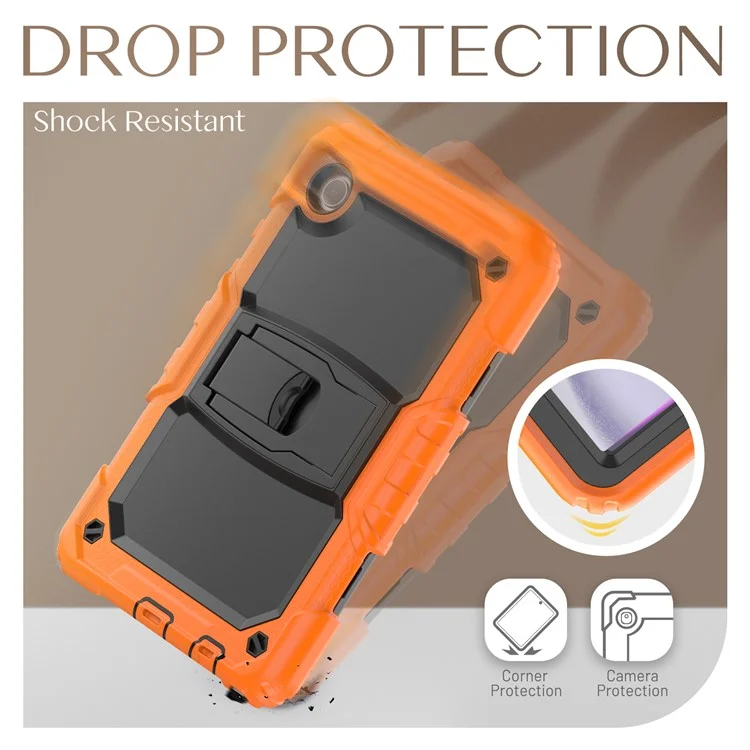 For Samsung Galaxy Tab A9 (SM-X110 / X115) Case Kickstand Tablet Cover with Shoulder Strap - Orange