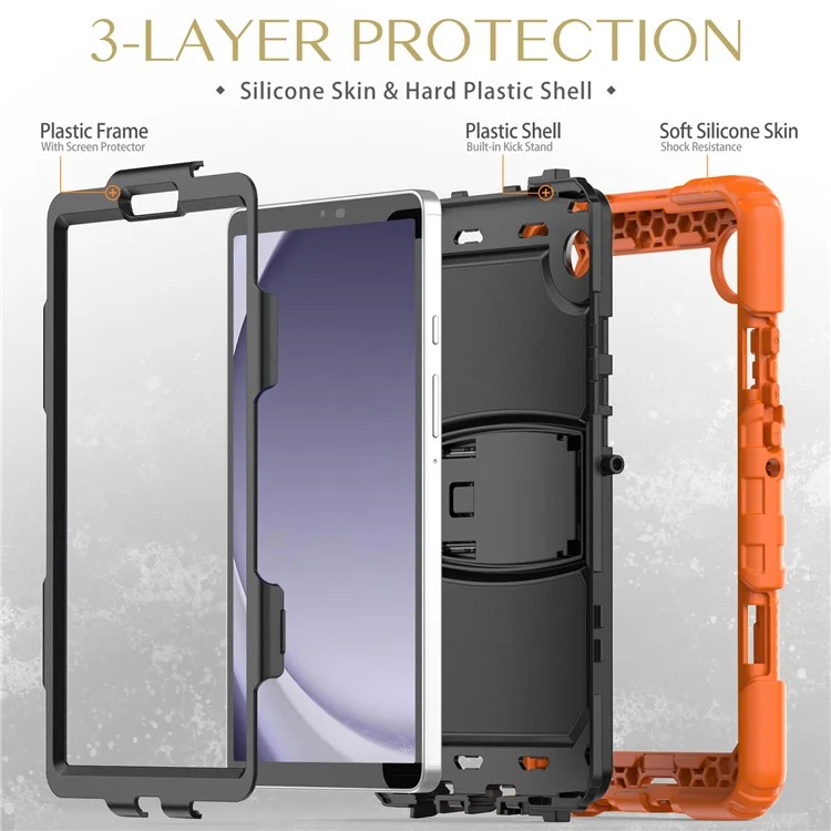 For Samsung Galaxy Tab A9 (SM-X110 / X115) Case Kickstand Tablet Cover with Shoulder Strap - Orange