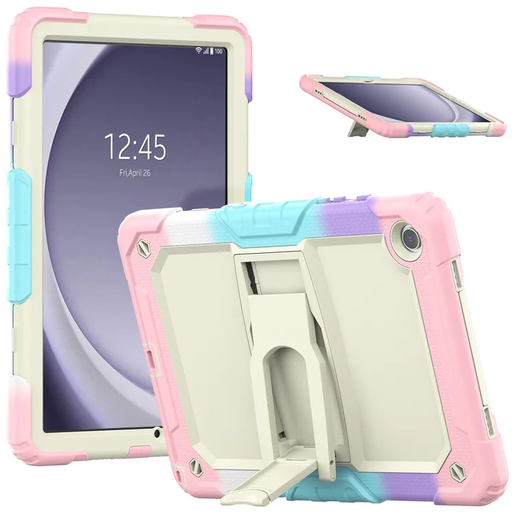 For Samsung Galaxy Tab A9+ (SM-X210 / X215 / X216) Defender Case Kickstand Tablet Cover with Shoulder Strap - Colorful Pink