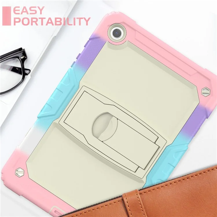 For Samsung Galaxy Tab A9+ (SM-X210 / X215 / X216) Defender Case Kickstand Tablet Cover with Shoulder Strap - Colorful Pink