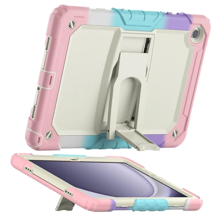 For Samsung Galaxy Tab A9+ (SM-X210 / X215 / X216) Defender Case Kickstand Tablet Cover with Shoulder Strap - Colorful Pink
