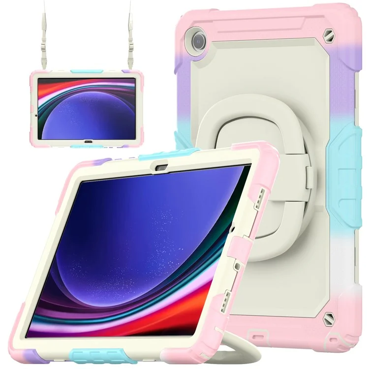 For Samsung Galaxy Tab A9+ (SM-X210 / X215 / X216) Case Kickstand Armor Defender Tablet Cover with Shoulder Strap - Colorful Pink