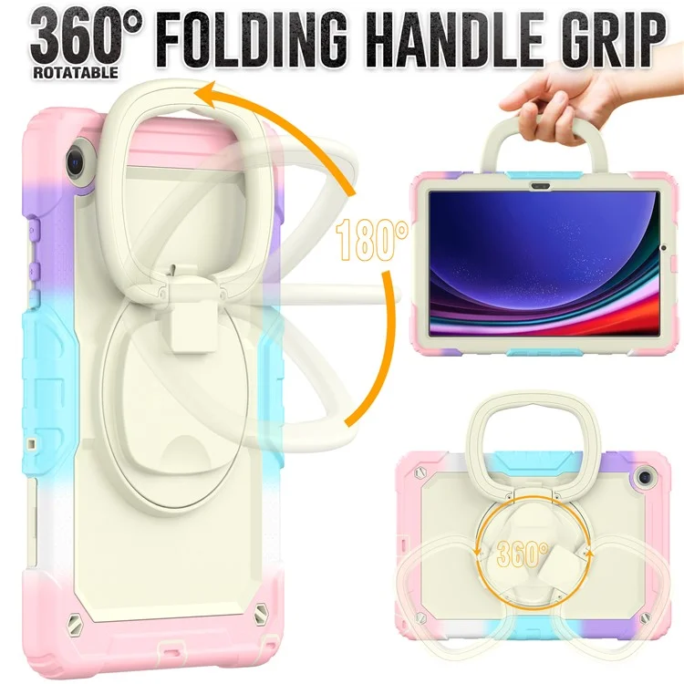 For Samsung Galaxy Tab A9+ (SM-X210 / X215 / X216) Case Kickstand Armor Defender Tablet Cover with Shoulder Strap - Colorful Pink