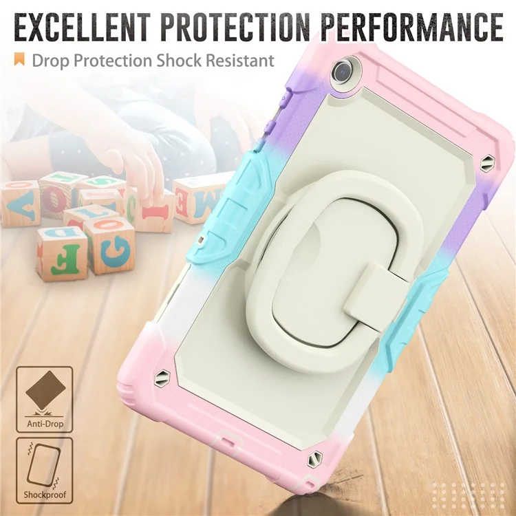 For Samsung Galaxy Tab A9+ (SM-X210 / X215 / X216) Case Kickstand Armor Defender Tablet Cover with Shoulder Strap - Colorful Pink