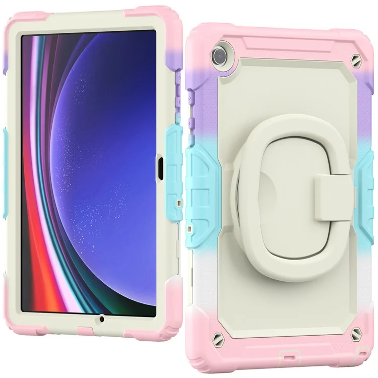 For Samsung Galaxy Tab A9+ (SM-X210 / X215 / X216) Case Kickstand Armor Defender Tablet Cover with Shoulder Strap - Colorful Pink