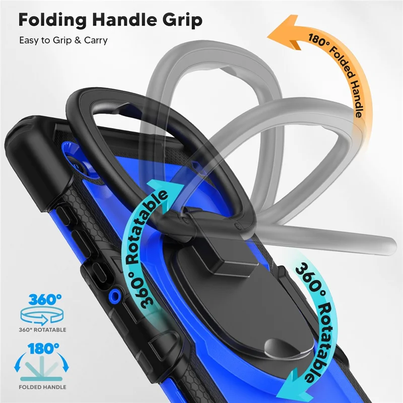 For Samsung Galaxy Tab A11 / A9 PC+Silicone Case Impact Resistant Kickstand Tablet  Cover with Shoulder Strap - Black+Dark Blue PC