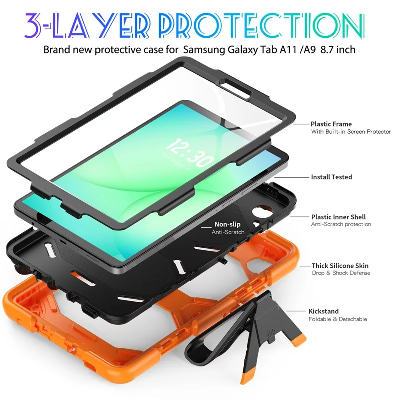 For Samsung Galaxy Tab A11 / A9 Cover PC+Silicone Anti-Fall Dustproof Tablet Case - Orange