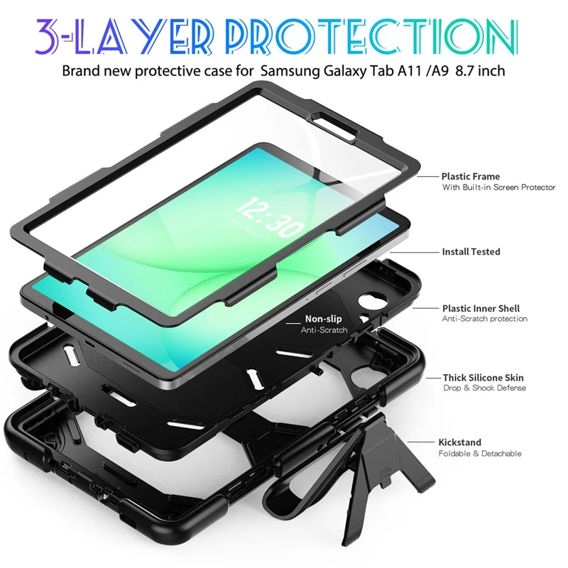 Coque PC + Silicone Anti-chute Étanche pour Samsung Galaxy Tab A11 / A9, Housse pour Tablette - Noir