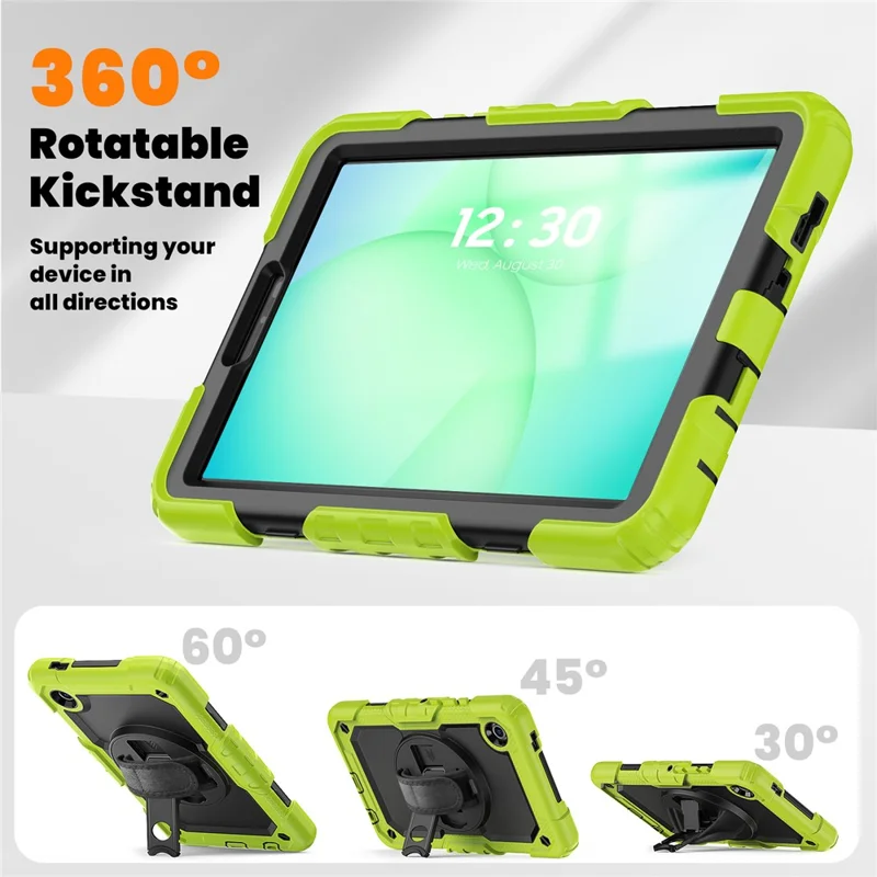 Für Samsung Galaxy Tab A11 / A9 Ständerhülle PC + Silikon-Tablet-Hülle mit Schultergurt - Schwarz + Gelbgrün