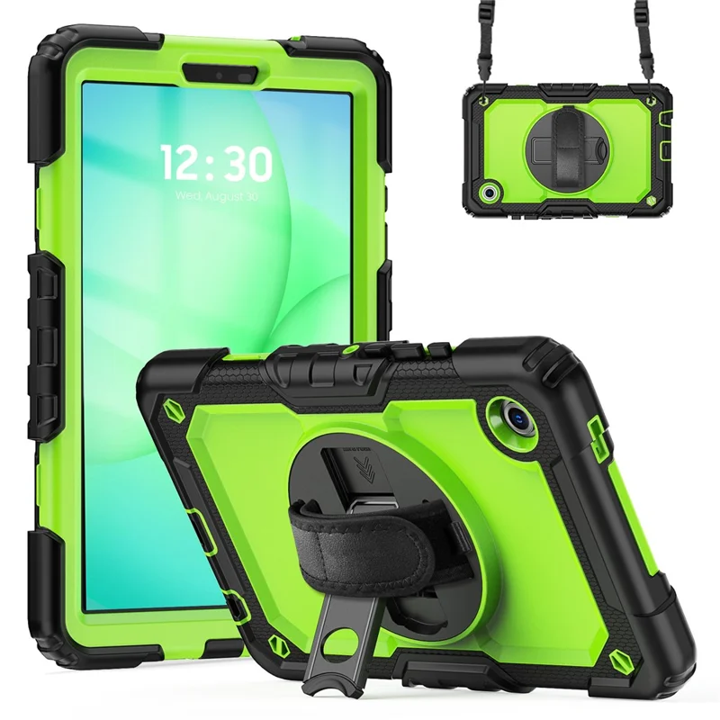 For Samsung Galaxy Tab A11 / A9 Kickstand Cover PC + Silicone Tablet Case with Shoulder Strap - Yellow-Green+Black