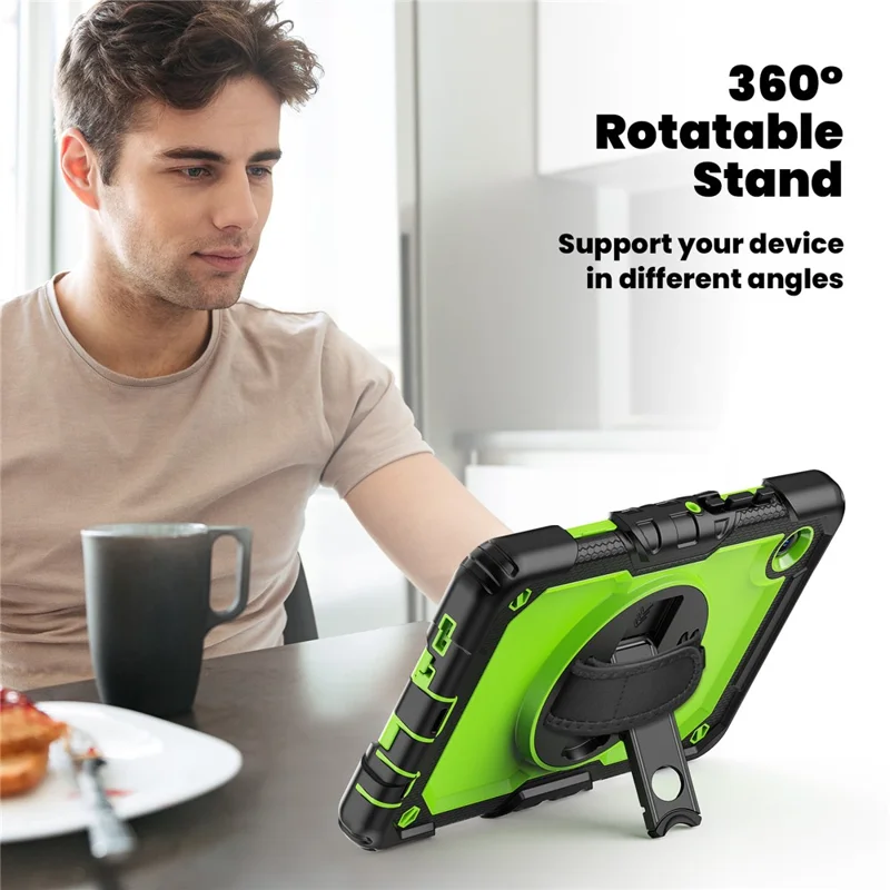 For Samsung Galaxy Tab A11 / A9 Kickstand Cover PC + Silicone Tablet Case with Shoulder Strap - Yellow-Green+Black