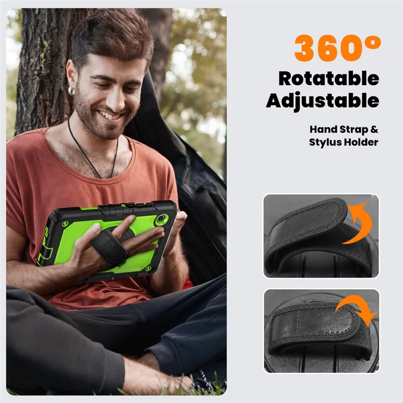 For Samsung Galaxy Tab A11 / A9 Kickstand Cover PC + Silicone Tablet Case with Shoulder Strap - Yellow-Green+Black