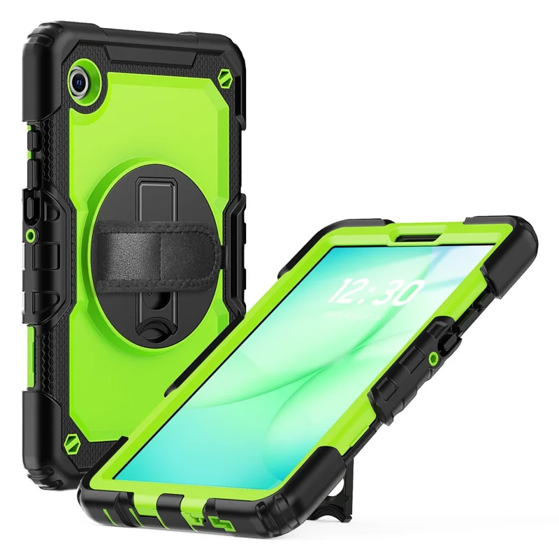 For Samsung Galaxy Tab A11 / A9 Kickstand Cover PC + Silicone Tablet Case with Shoulder Strap - Yellow-Green+Black