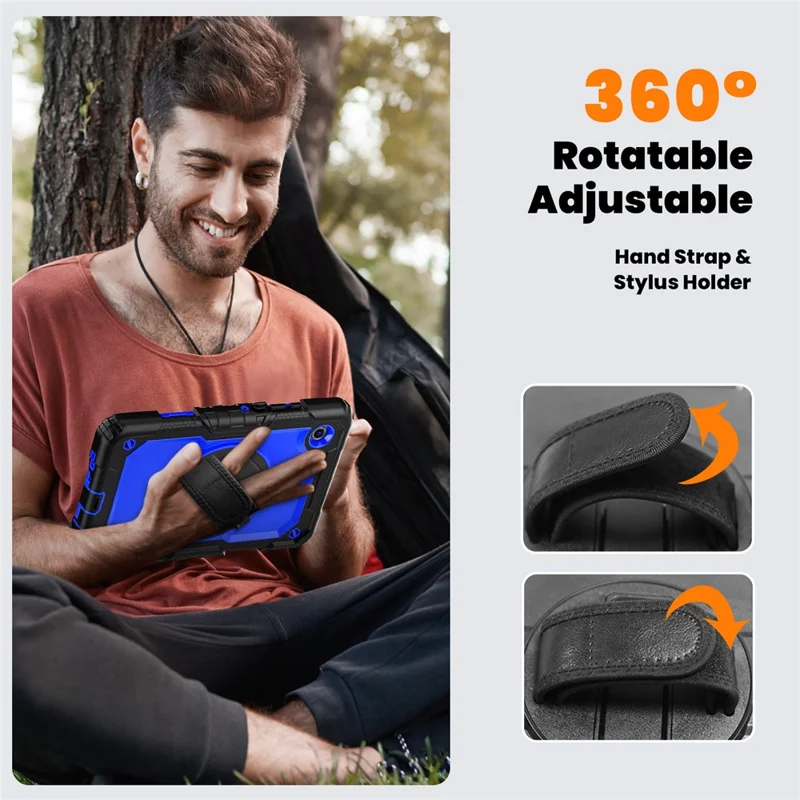 For Samsung Galaxy Tab A11 / A9 Kickstand Cover PC + Silicone Tablet Case with Shoulder Strap - Dark Blue+Black