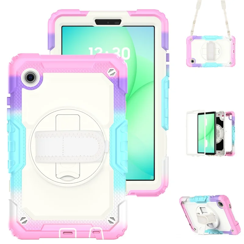 Cover per Tablet Samsung Galaxy Tab A11 / A9, Protezione Antiurto con Supporto Girevole, Tracolla e Cinghia da Polso - Rosa Colorato