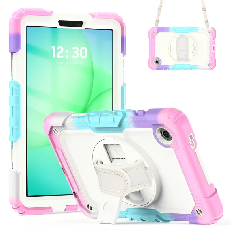 Cover per Tablet Samsung Galaxy Tab A11 / A9, Protezione Antiurto con Supporto Girevole, Tracolla e Cinghia da Polso - Rosa Colorato