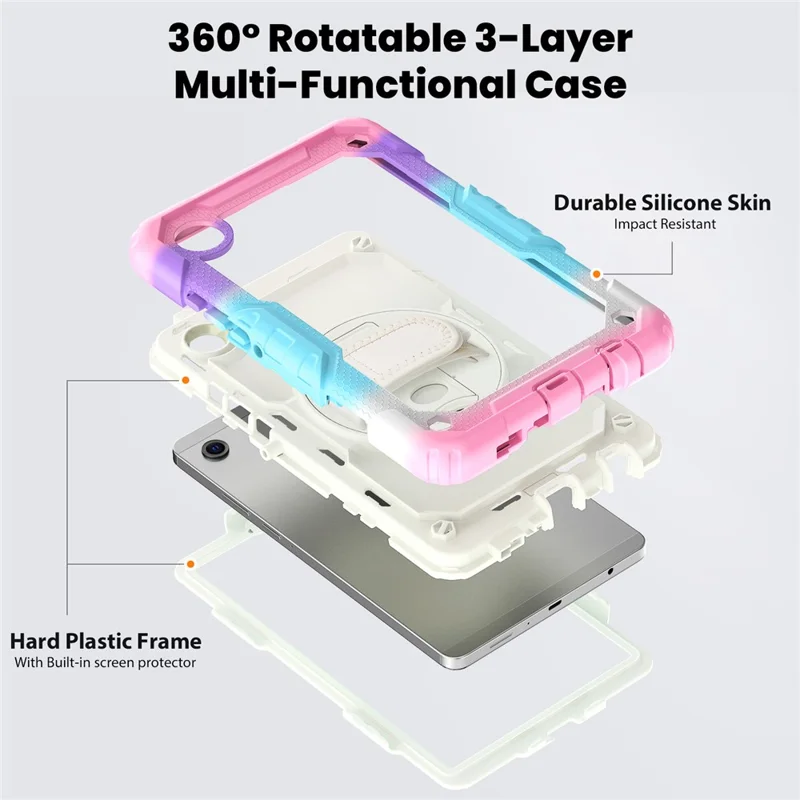 Cover per Tablet Samsung Galaxy Tab A11 / A9, Protezione Antiurto con Supporto Girevole, Tracolla e Cinghia da Polso - Rosa Colorato