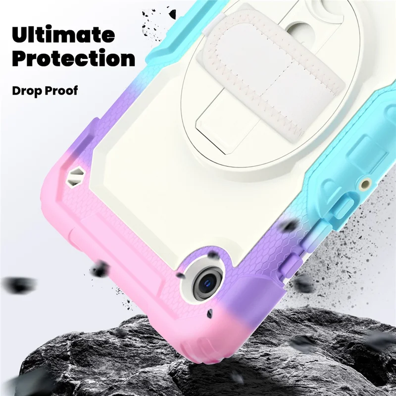 Cover per Tablet Samsung Galaxy Tab A11 / A9, Protezione Antiurto con Supporto Girevole, Tracolla e Cinghia da Polso - Rosa Colorato