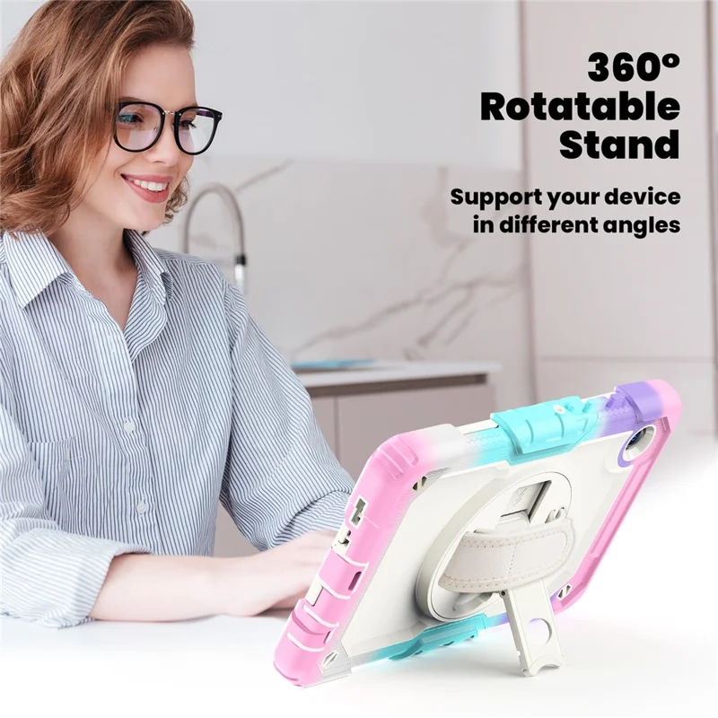 Cover per Tablet Samsung Galaxy Tab A11 / A9, Protezione Antiurto con Supporto Girevole, Tracolla e Cinghia da Polso - Rosa Colorato