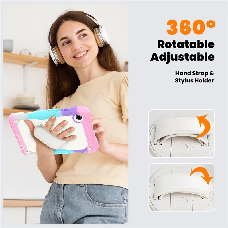 Cover per Tablet Samsung Galaxy Tab A11 / A9, Protezione Antiurto con Supporto Girevole, Tracolla e Cinghia da Polso - Rosa Colorato