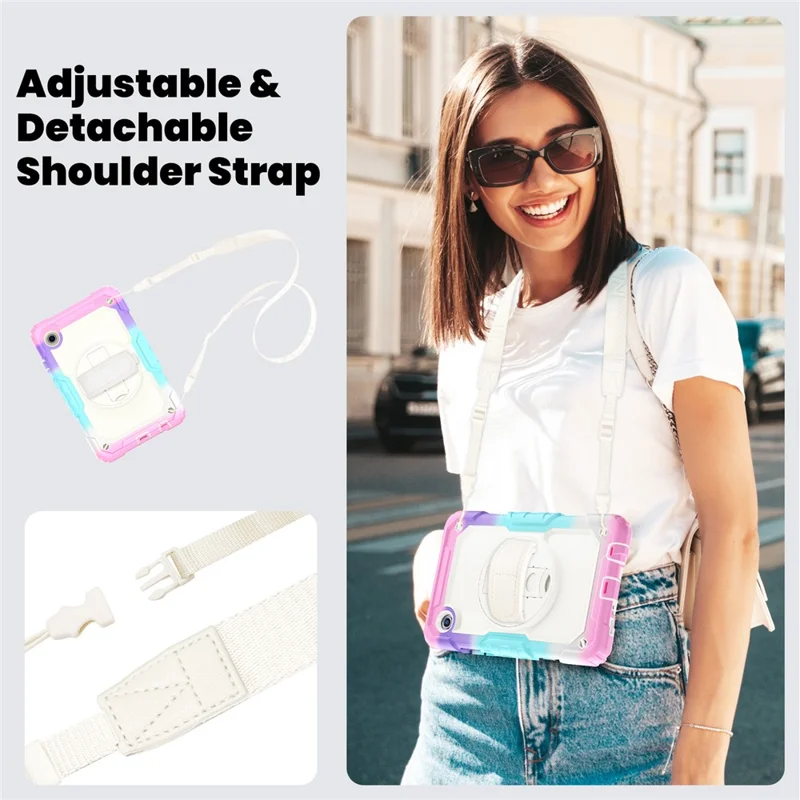 Cover per Tablet Samsung Galaxy Tab A11 / A9, Protezione Antiurto con Supporto Girevole, Tracolla e Cinghia da Polso - Rosa Colorato