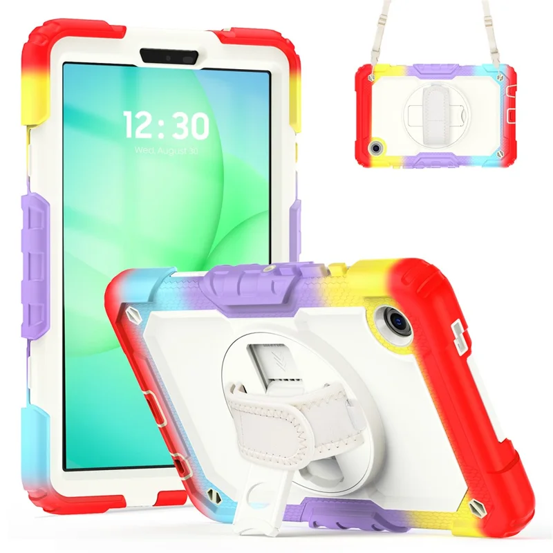 For Samsung Galaxy Tab A11 / A9 Tablet Case Anti-Fall Kickstand Cover with Shoulder Strap and Hand Strap - Colorful Red