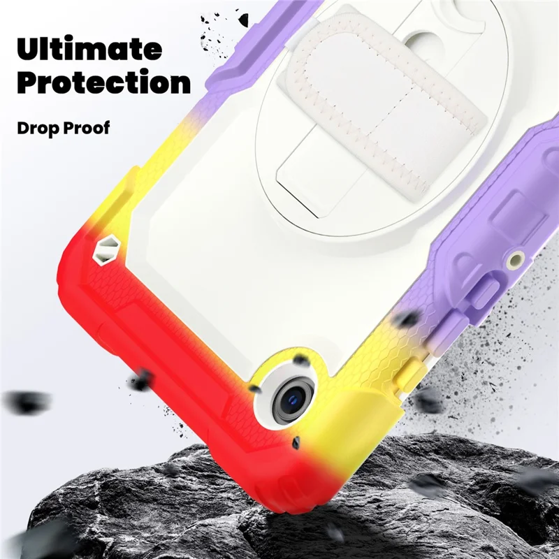 For Samsung Galaxy Tab A11 / A9 Tablet Case Anti-Fall Kickstand Cover with Shoulder Strap and Hand Strap - Colorful Red