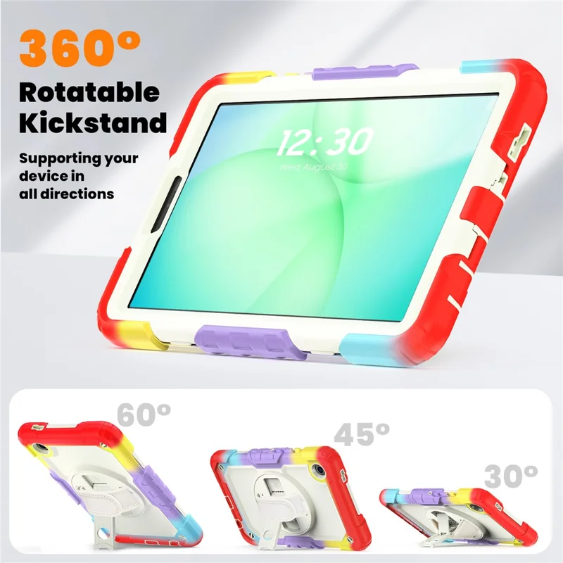 For Samsung Galaxy Tab A11 / A9 Tablet Case Anti-Fall Kickstand Cover with Shoulder Strap and Hand Strap - Colorful Red