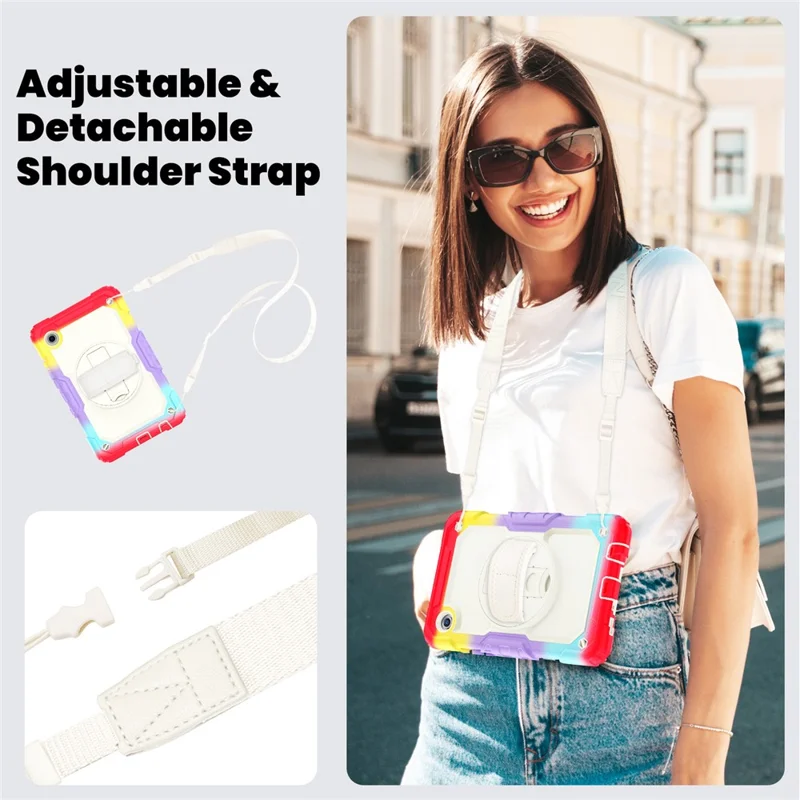 For Samsung Galaxy Tab A11 / A9 Tablet Case Anti-Fall Kickstand Cover with Shoulder Strap and Hand Strap - Colorful Red