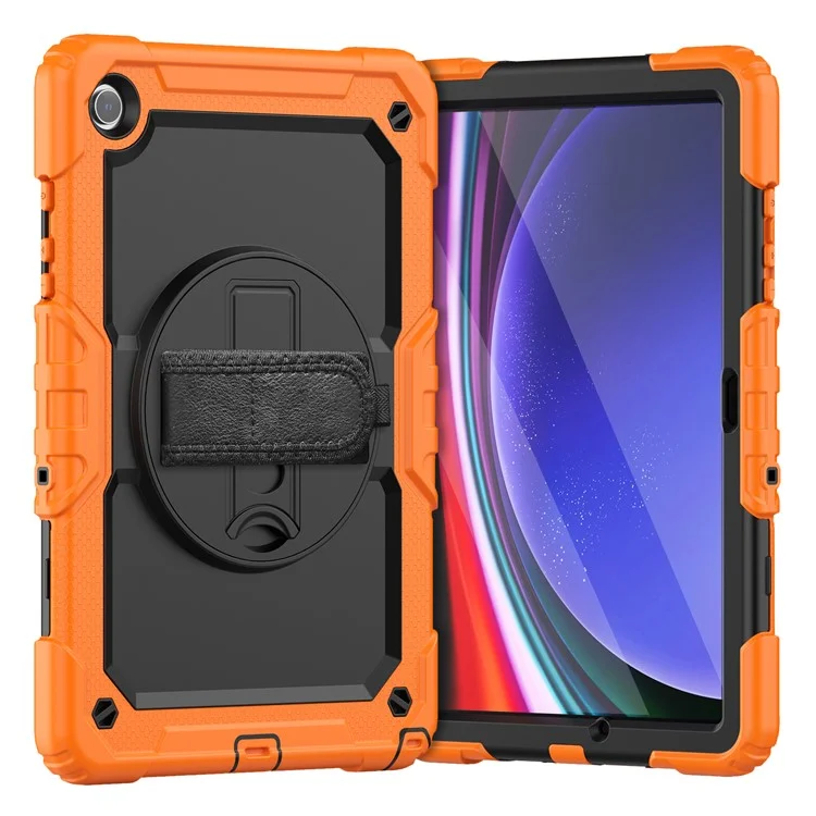 For Samsung Galaxy Tab A9+ SM-X210 SM-X216 SM-X215 Protective Cover PC+Silicone Kickstand Tablet Case with Screen Protector - Black+Orange