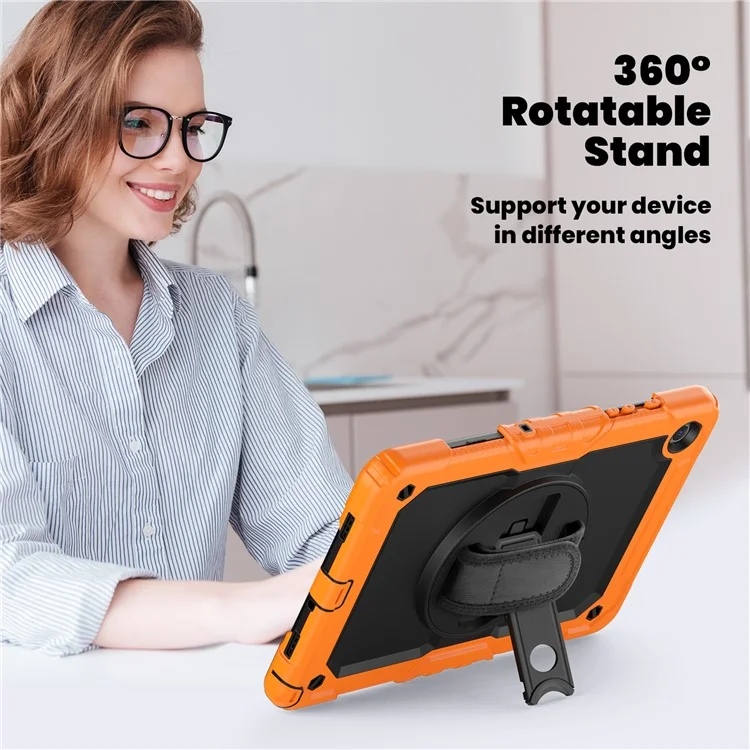 For Samsung Galaxy Tab A9+ SM-X210 SM-X216 SM-X215 Protective Cover PC+Silicone Kickstand Tablet Case with Screen Protector - Black+Orange