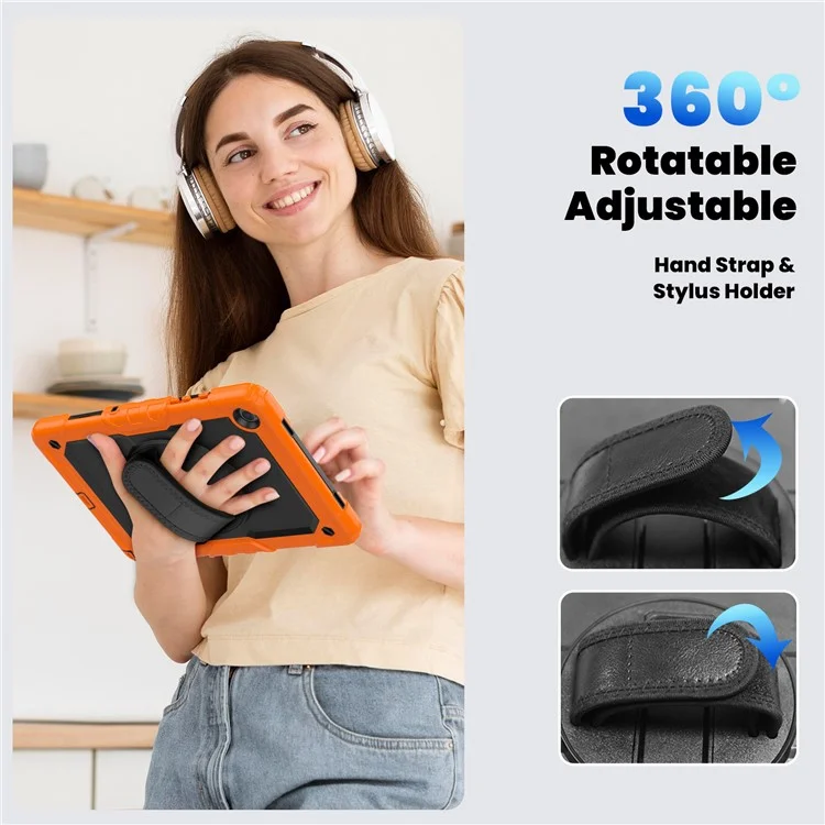 Для Samsung Galaxy Tab A9+ SM-X210 SM-X216 SM-X215 Защитный чехол PC+Silicone с подставкой Чехол для планшета с защитной пленкой для экрана - Черный+Оранжевый