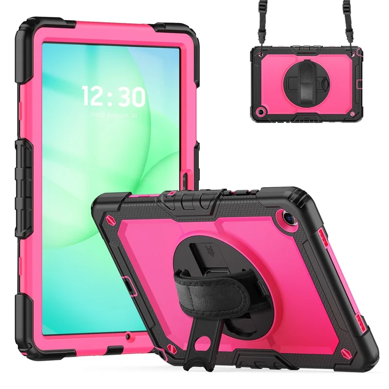 For Samsung Galaxy Tab A11+ / A9+ Protective Cover PC+Silicone Kickstand Tablet Case - Rose+Black