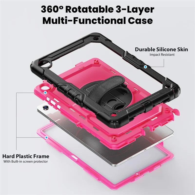 For Samsung Galaxy Tab A11+ / A9+ Protective Cover PC+Silicone Kickstand Tablet Case - Rose+Black