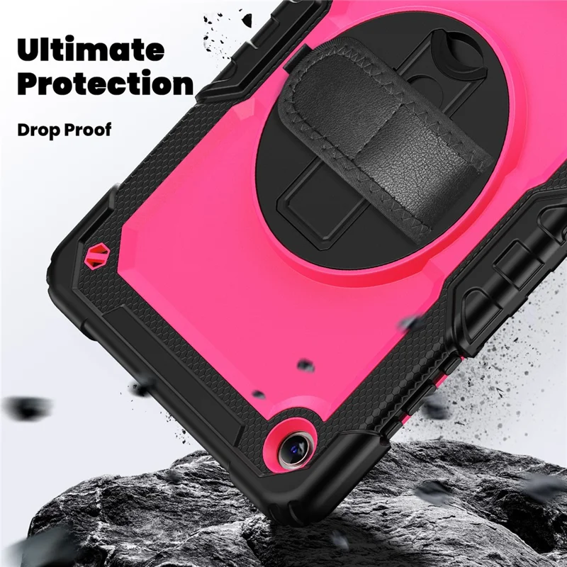 For Samsung Galaxy Tab A11+ / A9+ Protective Cover PC+Silicone Kickstand Tablet Case - Rose+Black