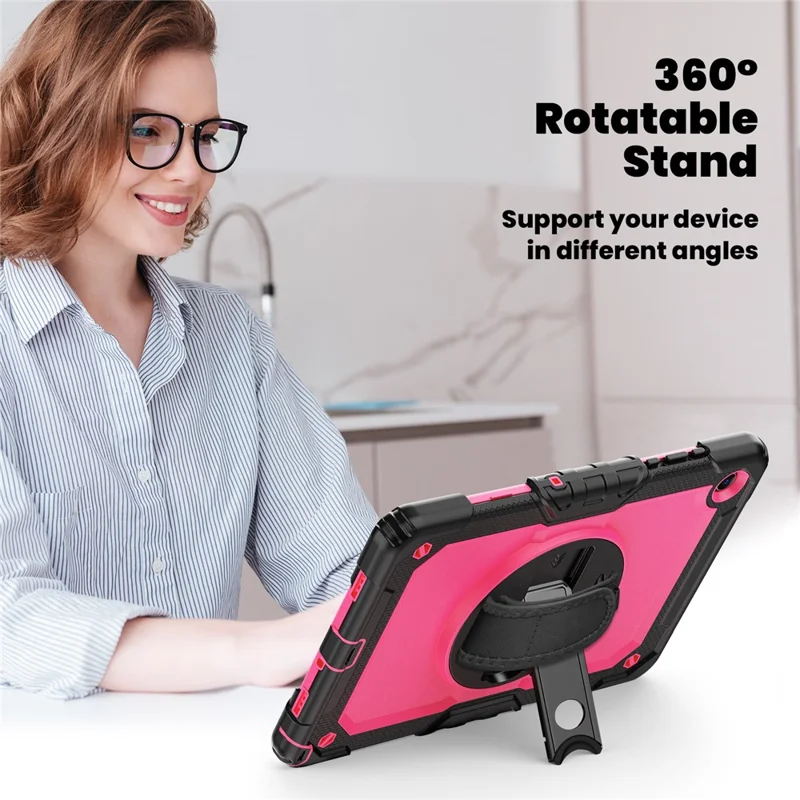 For Samsung Galaxy Tab A11+ / A9+ Protective Cover PC+Silicone Kickstand Tablet Case - Rose+Black